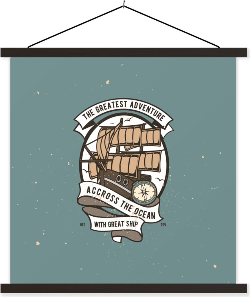 MuchoWow Textilposter Boot - Segel - Vintage 60x60 cm mit schwarzem Rahmen - Posteraufhänger