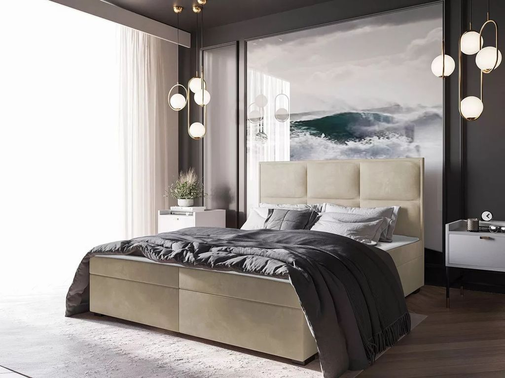 Kontinentales Bett 90x200 MAHERA - hellbeige