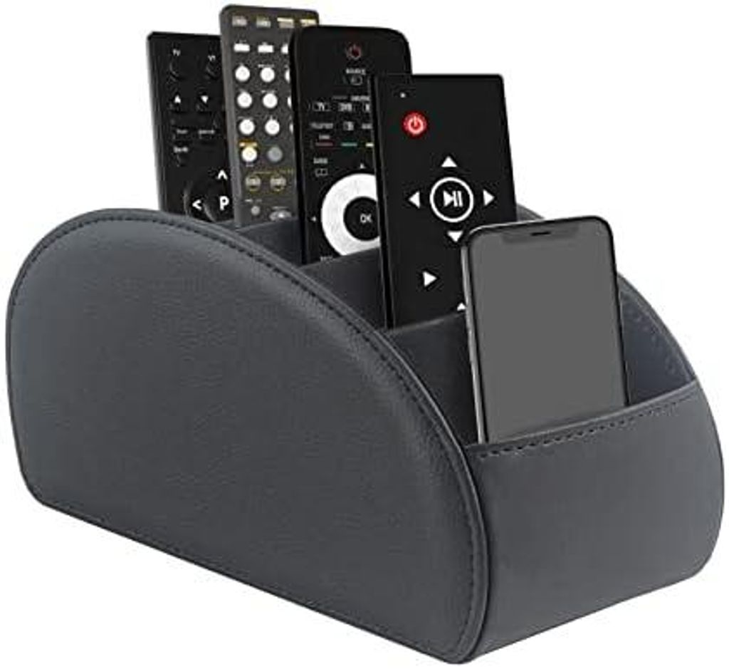 Fernbedienungshalter mit 5 Taschen, Große Halterung für TV, DVD,4K Stick und Bluray Fernbedienungen, Fernbedienung Aufbewahrung für Stifte,L-Sch...