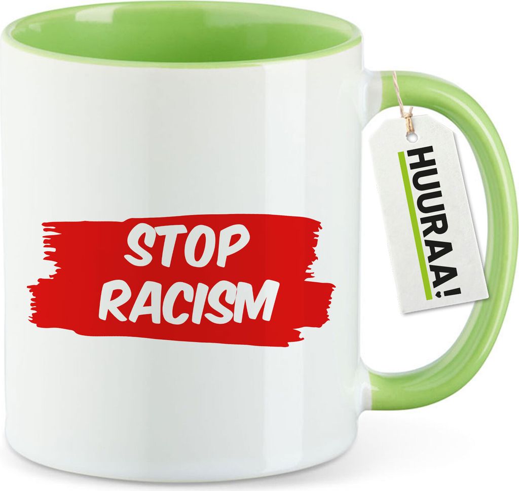 Huuraa Kaffeetasse Stop Racism 330ml Grün Keramik Kaffeebecher Geschenkidee