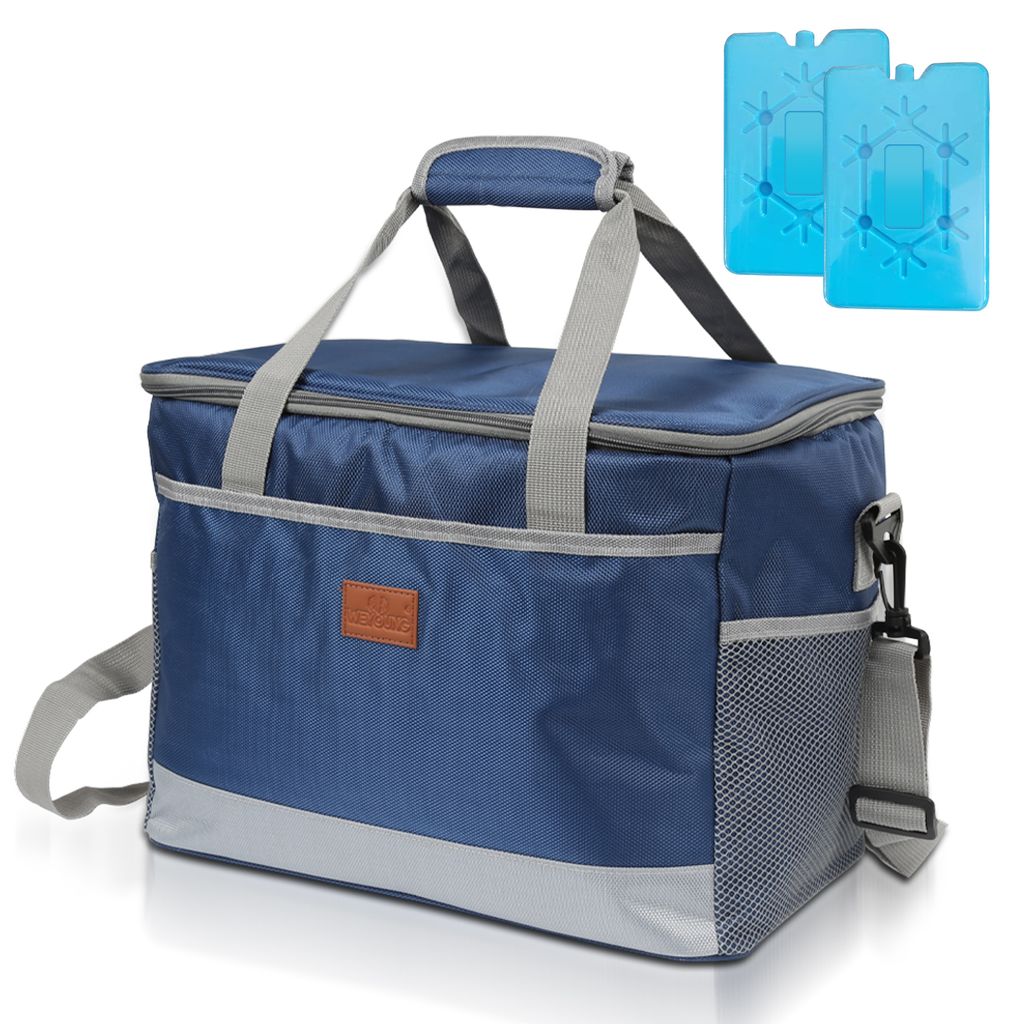 33 Liter Kühltasche Isoliertasche Faltbar Thermotasche Picknicktasche Kühlbox mit 2er-Set Kühlakkus Kühlelemente Blau