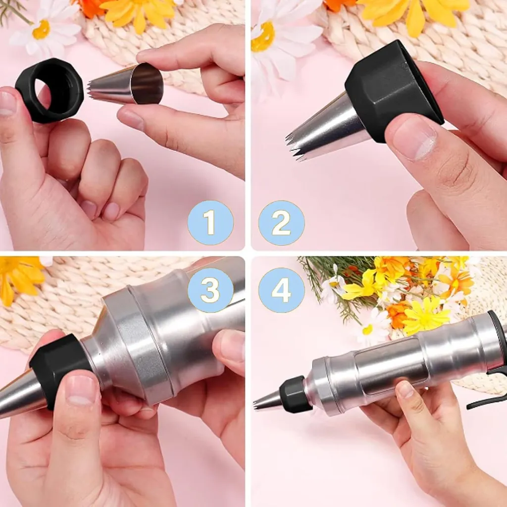 Kit décoration gâteaux : seringue inox et poche à douille réutilisable
