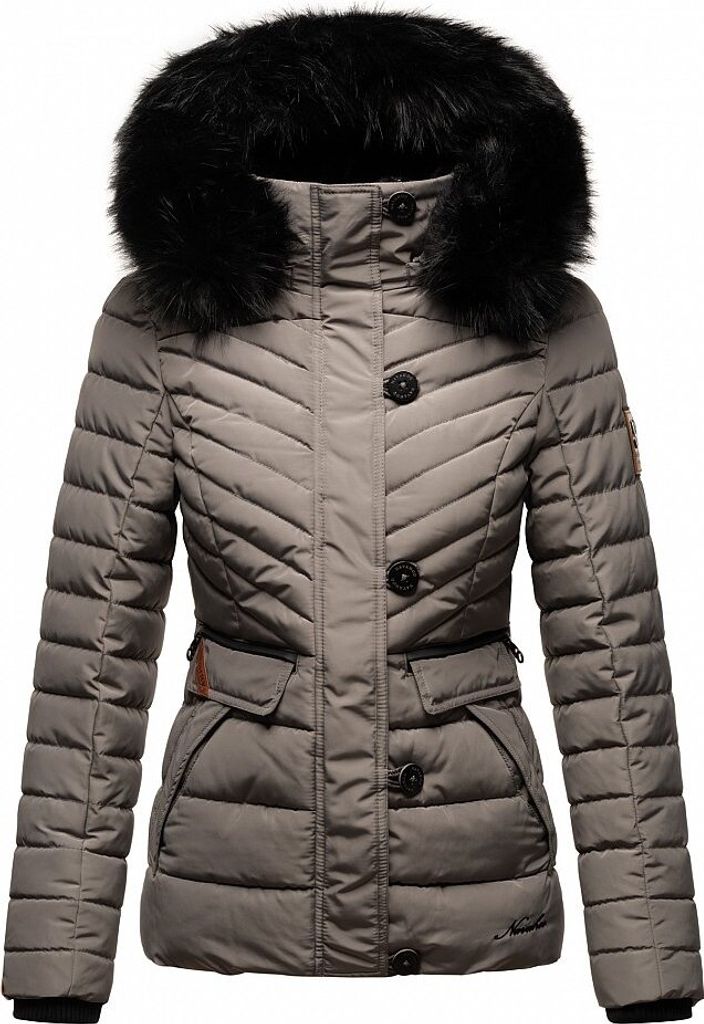 Navahoo Damen Winter Jacke Stepp Winterjacke Mantel Kunstfell Kapuze Wisteriaa Grau Gr. 38 - M