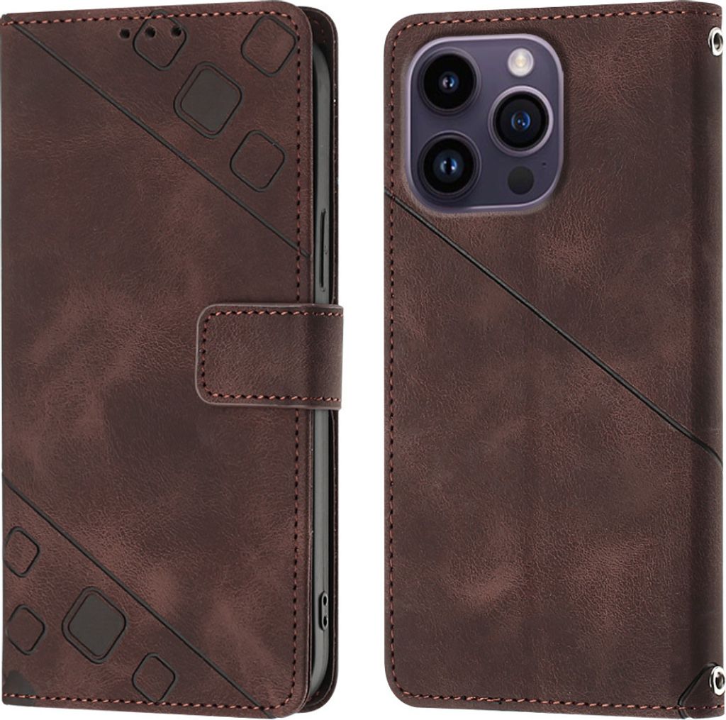 Hülle für iPhone 14 Pro Max Prägung Flip Leder Brieftasche Schutzhülle mit Ständer Braun