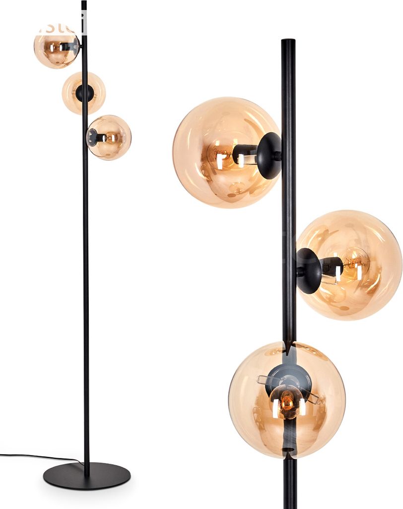 Fossobiubo Stehlampe aus Metall/Glas in Schwarz/Bernsteinfarben