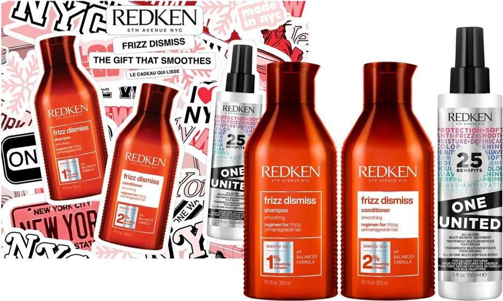 Redken Frizz Dismiss Geschenkset – Shampoo 300 ml + Conditioner 300 ml + One United 150 ml
