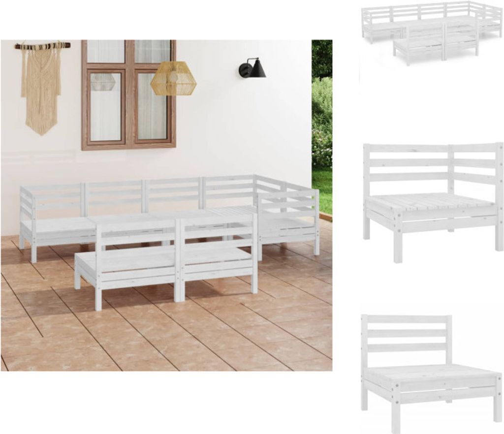 vidaXL 7-tlg. Garten-Lounge-Set Massivholz Kiefer Weiß - Gartenmöbel-Sets