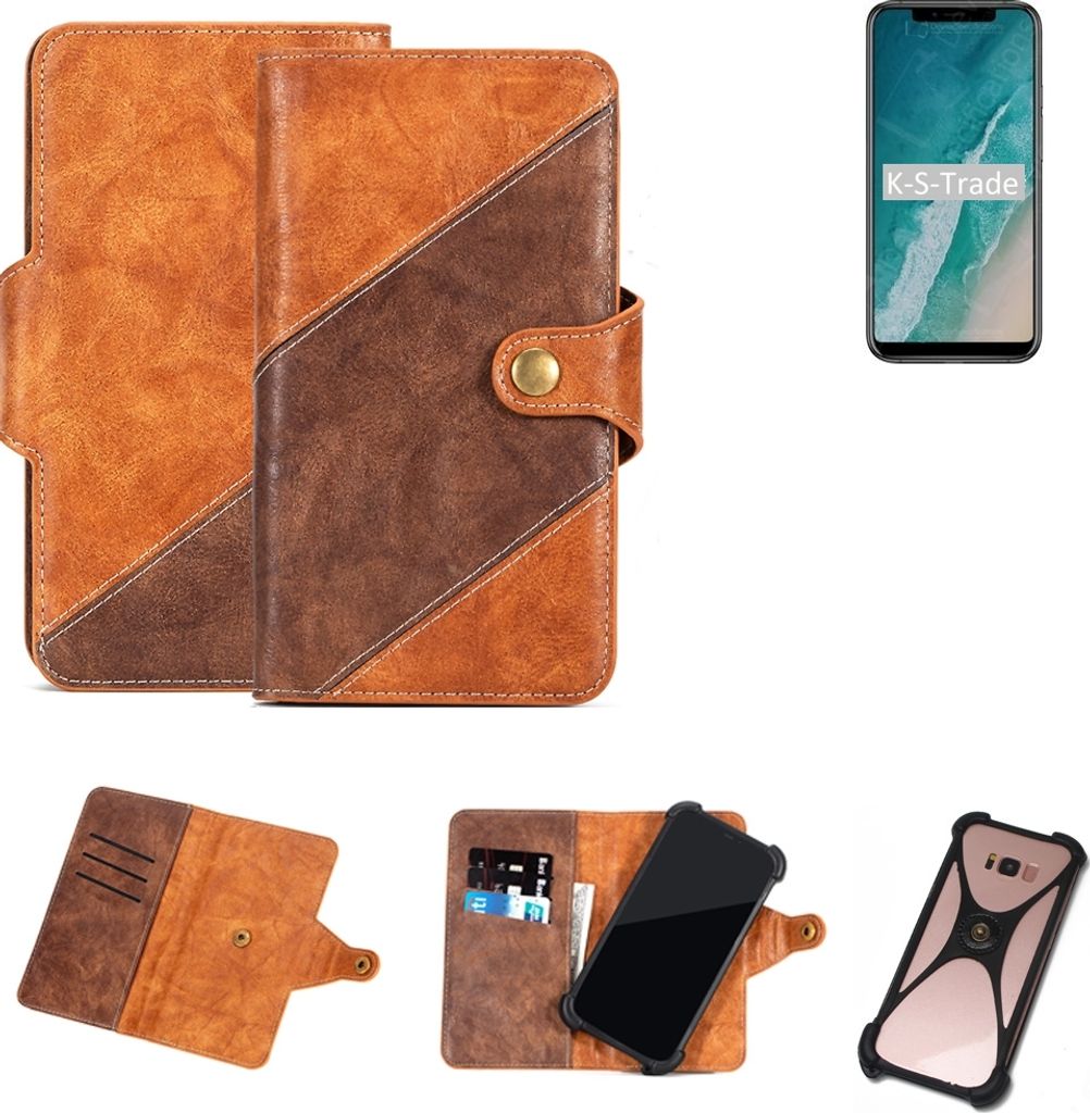K-S-Trade Handy-Hülle Schutz-Hülle Bookstyle Case Wallet-Case kompatibel mit Ulefone X Handy Cover Bumper Kantenschutz Smartphone dunkelbraun braun