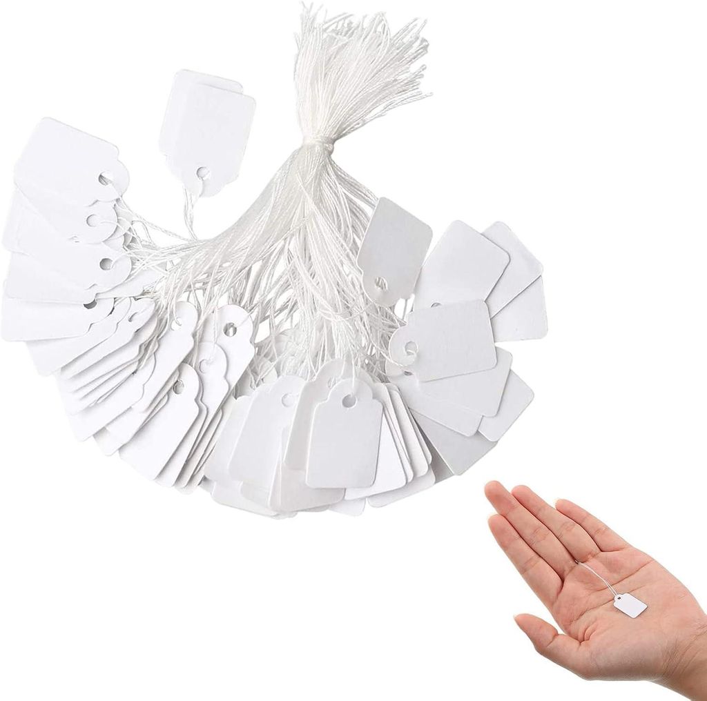 Packung mit 500 wei?en Anh?ngern, 23 x 13 mm, mit Schnur, fš¹r Schmuck, Geschenke, Gep?ck