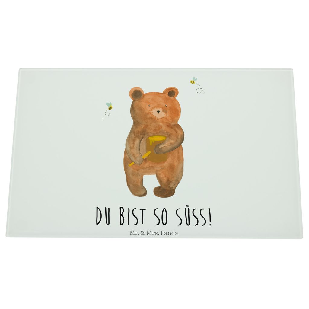 Mr. & Mrs. Panda schneidbrett Bär Honig - Weiß - Geschenk, Glasbrettchen, Teddy, Schneidplatte Glas, Partner, Verliebte, Liebe, schneidunterlage,...