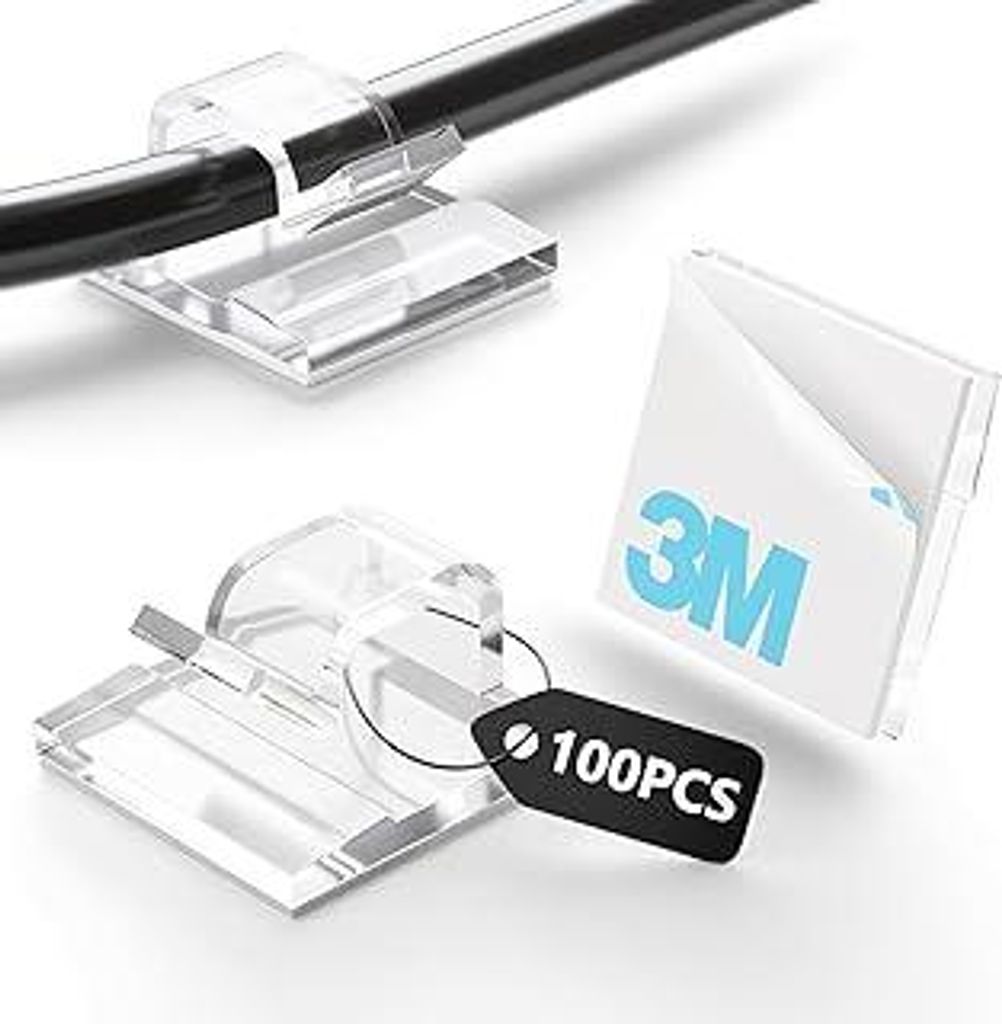 100 Stück Kabelhalter Selbstklebend,Kabelclips Selbstklebend für Kabelmanagement Kabel Organizer Kabelklemmen, Kabelbefestigung Kabelhaken Draht ...