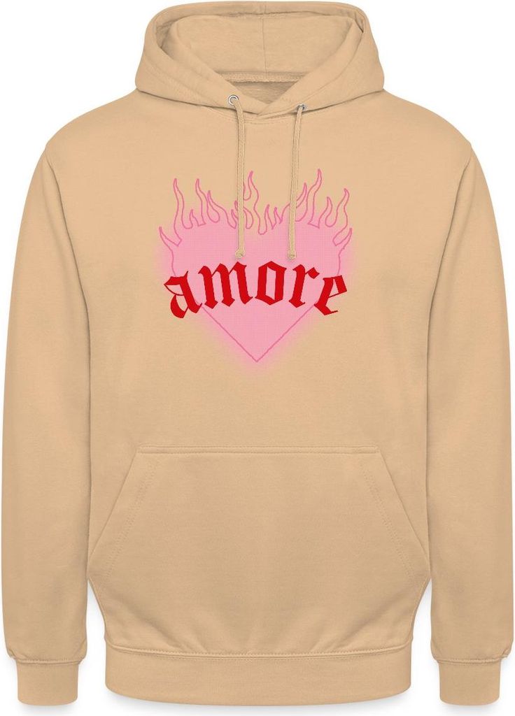 Spreadshirt Amore Festival Y2K Herz Mit Flammen Uni Hoodie, XL, Pfirsich