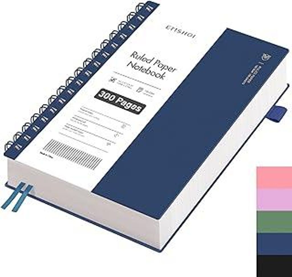EMSHOI Notizbuch A5, Notizblock, Collegeblock Liniert mit 300 Seiten /150 Blatt Zum Schreiben, 100g/m² Papier, PVC Hardcover, Ideal für Arbeit, B...