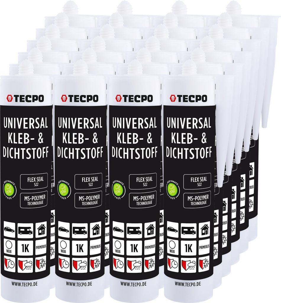 TECPO Universal Kleb- und Dichtstoff SMP Hybrid, 24x 480g Weiß Flex Seal 522 elastisch, silikonfrei, lösemittelfrei- KFZ Bau Industrie Innen und ...