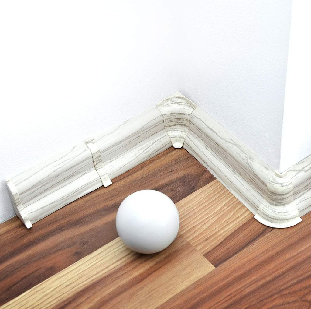 DQ-PP Sockelleiste 200cm PVC + Dübel Fussleiste Leiste Höhe: 52mm , Farbe: Kiefer gebleicht