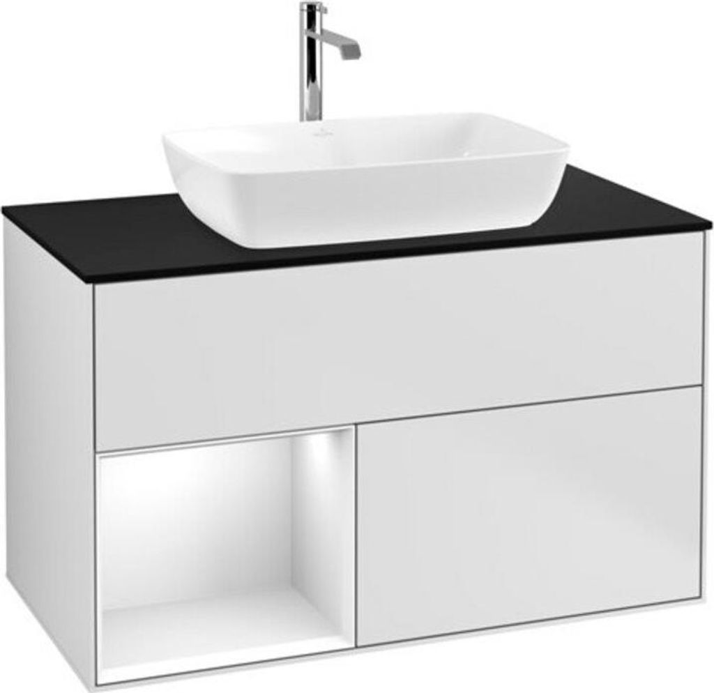 V&B Waschtischunterschrank Wandbeleuchtung Finion 100, Pl b m, Reg glo wh. Lac, wh. m Lac