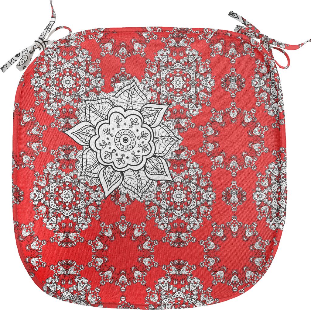 ABAKUHAUS Red Mandala Polster für Esszimmerstühle, Gekritzel, Dekoratives wasserfestes Kissen mit Riemen für Küchensitze, 40 cm x 40 cm, Scarle...
