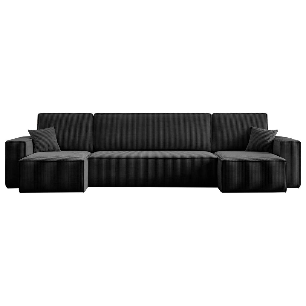 Wohnlandschaft U-Form Schwarz COMO Cord mit Bett Sofa Produktbild 