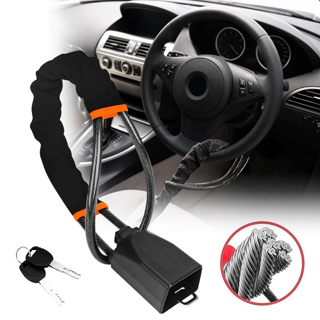 Relaxdays Lenkradschloss Für PKW - Diebstahlschutz Mit Stahlseil