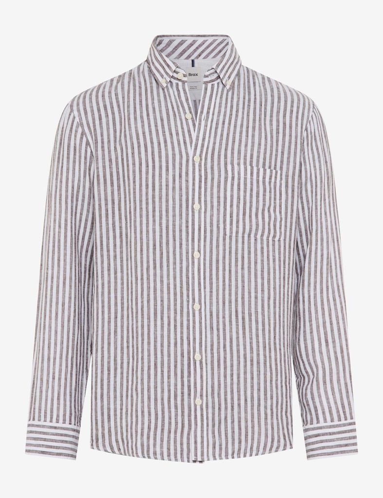 Brax - Herren Leinen Hemd, Style Daniel S (74-0007), Größe:M, Farbe:chocolate (52)
