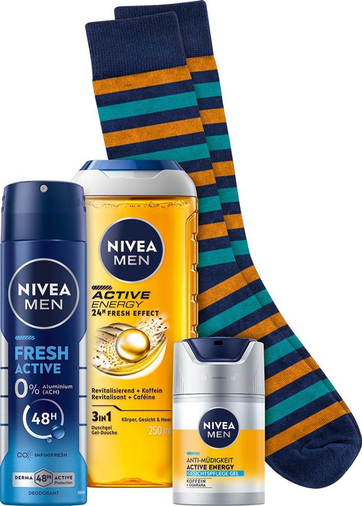 NIVEA MEN Mens Stuff 2025 Duschgel Deo Spray, Pflegegel, Socken Gr. 41-46