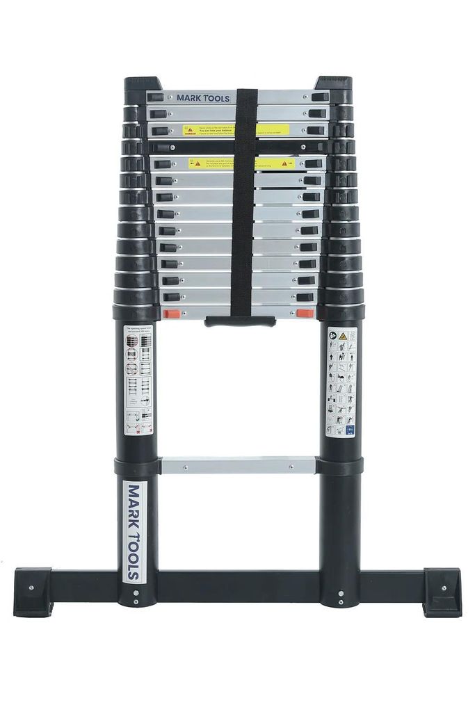 Mark Tools Teleskopleiter 4,40 m – Aluminium – mit Stabilisationsstange & Gratis-Tragetasche