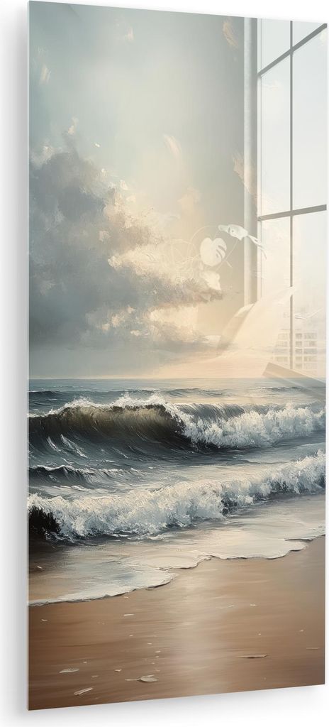 MuchoWow Glasbilder - Bilder auf Wandbild - Foto auf Glas Strand - Meer - Sonnenuntergang 60x120 cm Wanddekoration aus Glas - Acrylglasbild - Acryl...