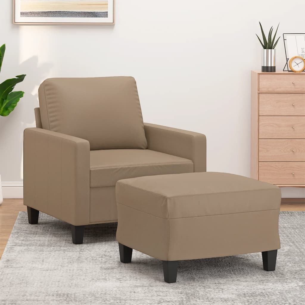 "2026 Promotion" Sessel - Einzelsofa - mit Hocker - Cappuccino-Braun 60 cm Kunstleder - Klassische Sofas CC10787