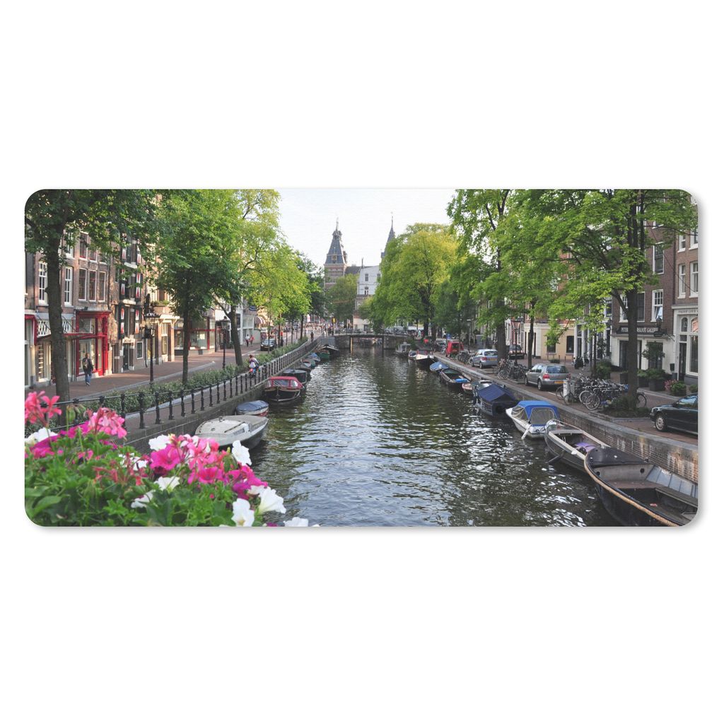 MuchoWow Mauspad Mousepad Amsterdam - Sommer - Blumentöpfe 60x30 cm - Mousepads - Maus Mat - Pad - Mausunterlage - Nachhaltig