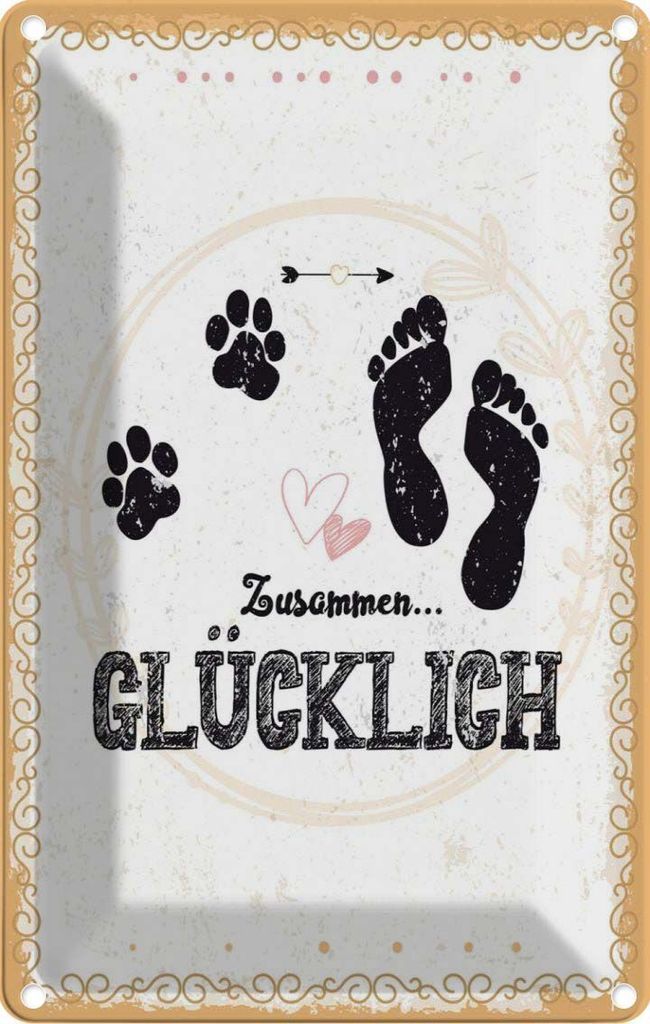 vianmo Blechschild 30x20 cm Zusammen Glücklich Hund Mensch Spruch Zitat