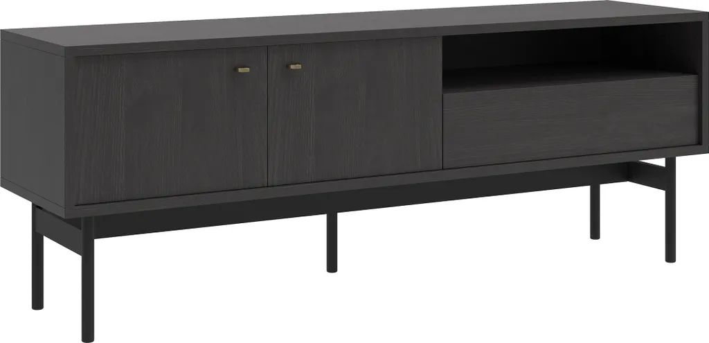 Grand Meuble TV 154 cm pour Salon Moderne Selsey Olar Frêne Noir Portland