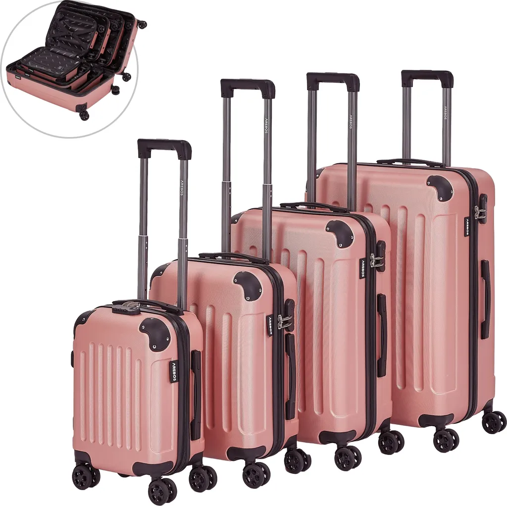 Valises rigides pivotantes 360° AREBOS en ABS Rosé-Or set de 4 tailles S-XL