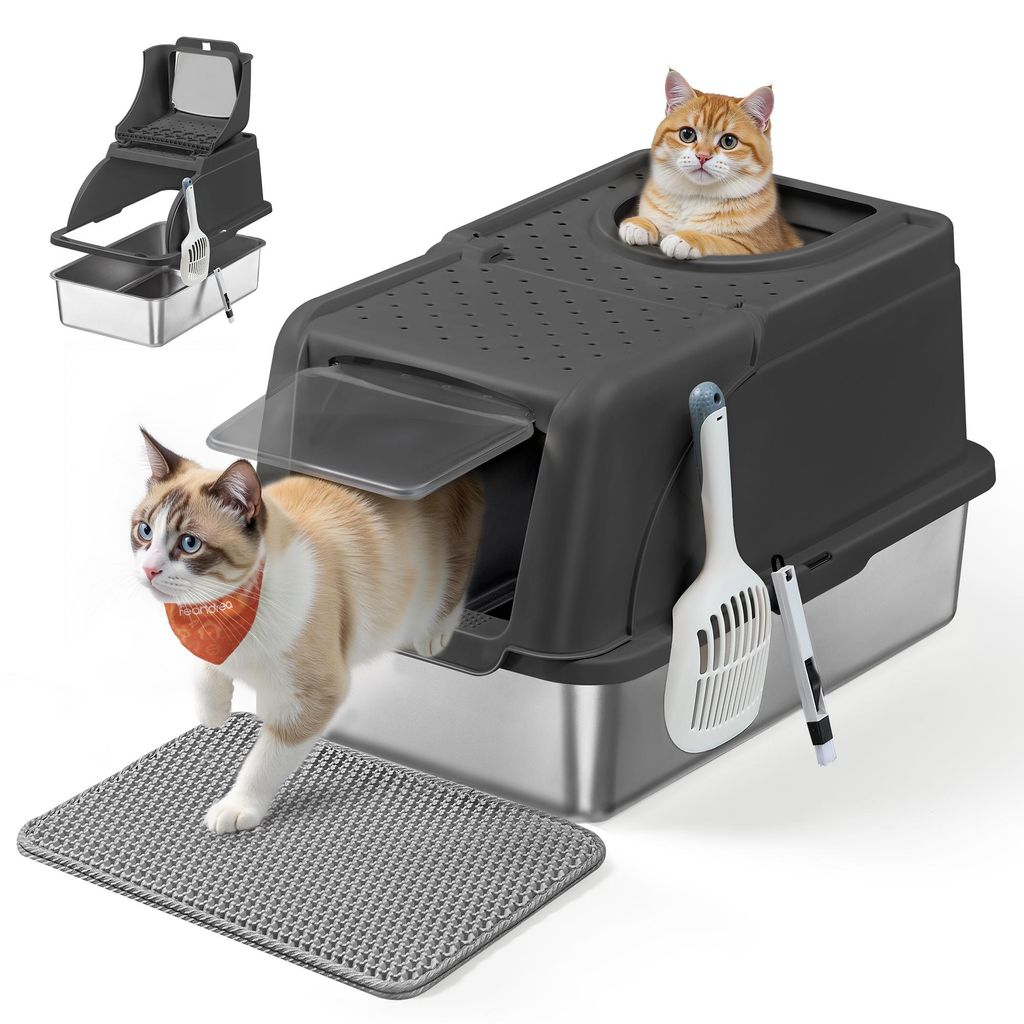 XXL Katzentoilette Aus Edelstahl Mit Deckel, Schublade & Schaufel - Fr Groe  Katzen Katzenstreu Schaufel Set