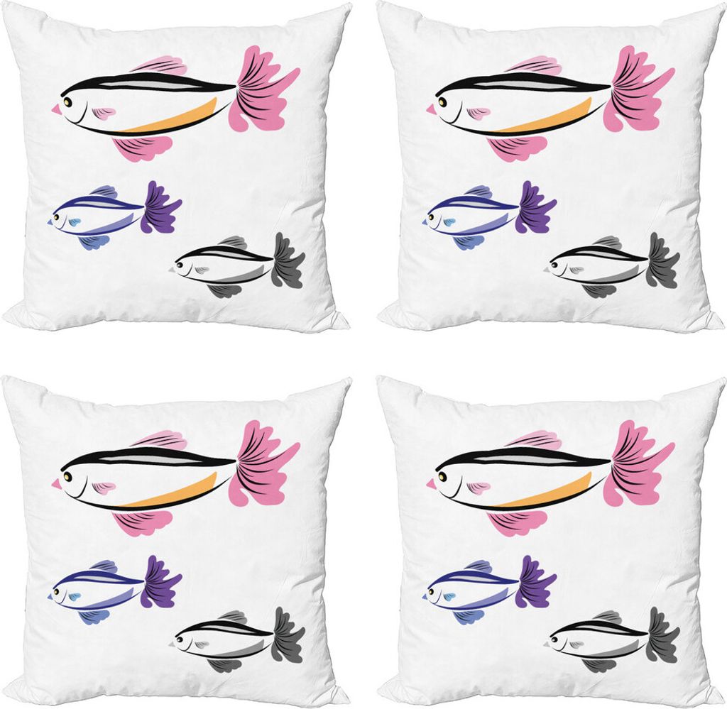 ABAKUHAUS Fisch Kissenbezug Set (4 Stück), Vogel Faced Tiere Schwimmen, Moderner Doppelseitiger Digitaldruck, 45 cm x 45 cm, Getrocknete Rosen Dim...