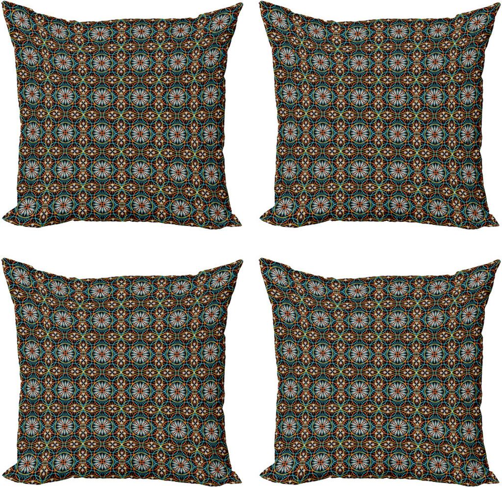 ABAKUHAUS Blumen Kissenbezug Set (4 Stück), Kreis-Blumen Moderne, Moderner Doppelseitiger Digitaldruck, 50 cm x 50 cm, Mehrfarbig