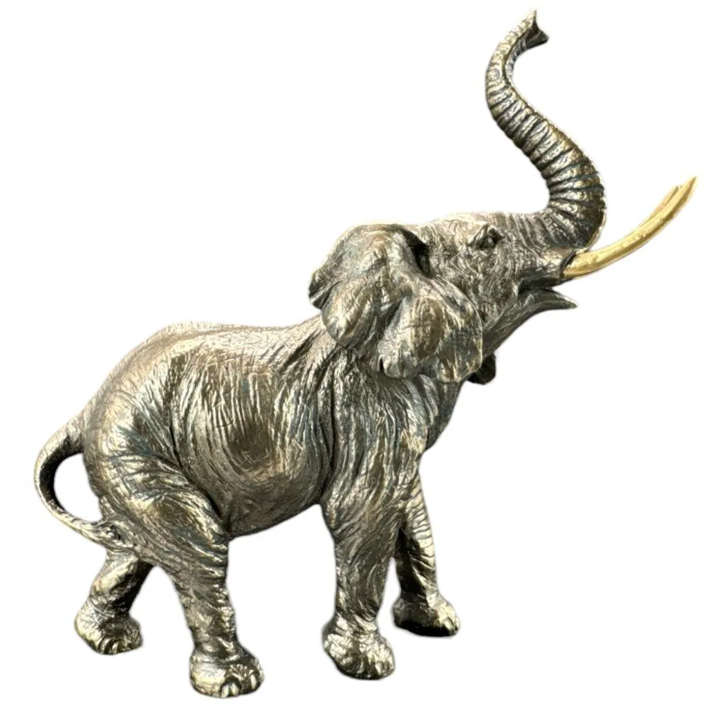 Éléphant porte-bonheur en résine bronzée - Sculpture détaillée 11 cm