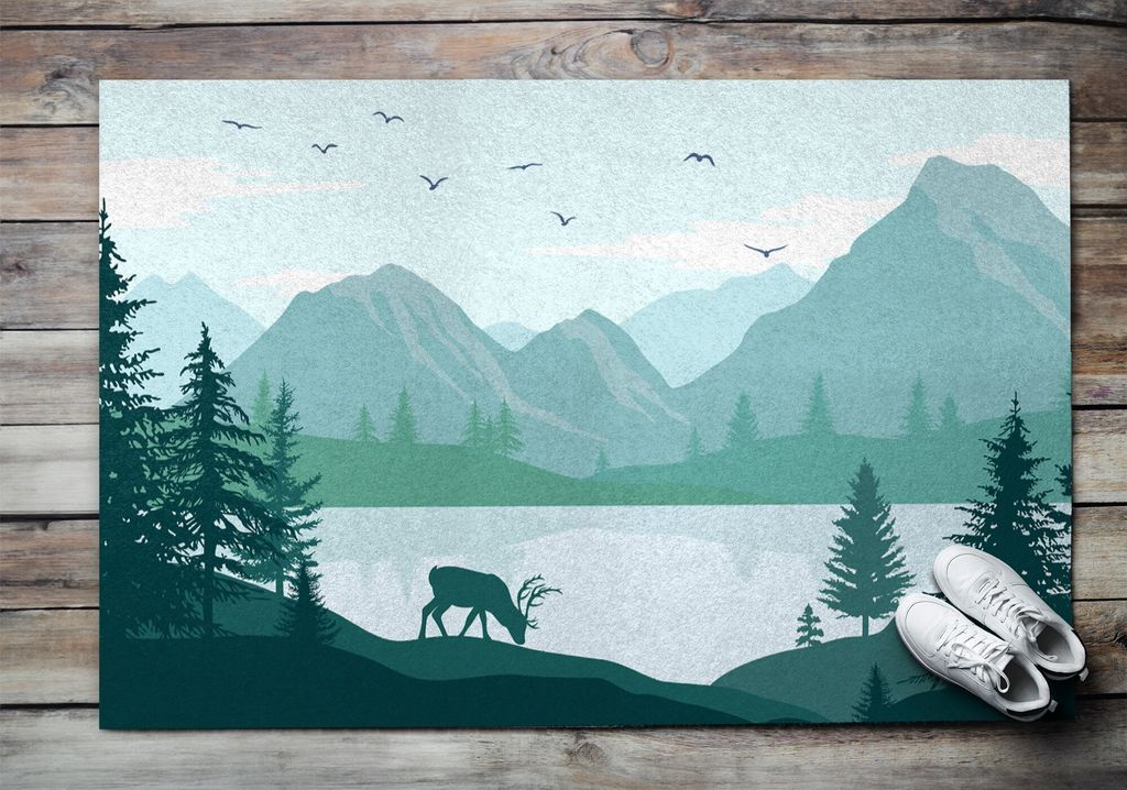 Fußmatte Aussen - Schuhmatte Haustür- Schmutzfangmatte Türvorleger - Outdoor Teppich Schmutzfänger - 150x100 cm - Hirsche vor dem Hintergrund d...