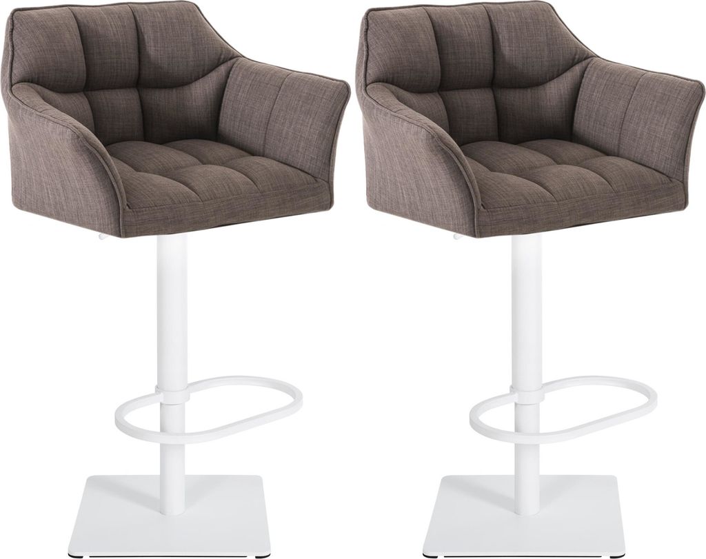 CLP 2er Set Barhocker Damaso Stoffbezug drehbar und höhenverstellbar bis 240 kg Farbe grau Gestell Farbe weiß