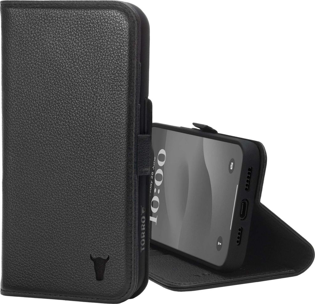 TORRO iPhone 15 Pro Max Leder-Wallet-Hülle – Schwarz Produktbild 