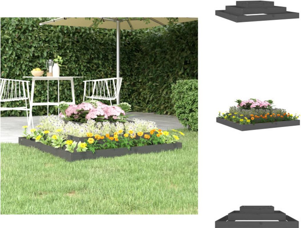 vidaXL Pflanzkübel Grau 110x110x27 cm Massivholz Kiefer - Blumentöpfe & Pflanzgefäße