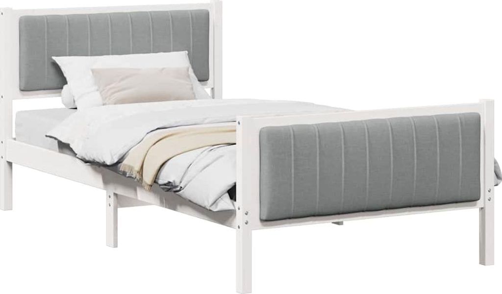 vidaXL Bettgestell Weiß und Hellgrau 100 x 200 cm Massivholz Kiefer