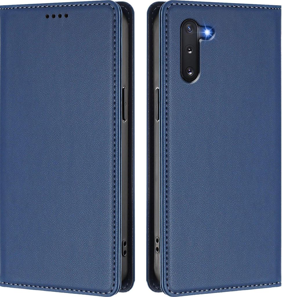 Handyhülle für Samsung Galaxy Note 10, Kunstleder Klapphülle Stoßfeste Magnetische Hülle mit Ständer Dunkelblau