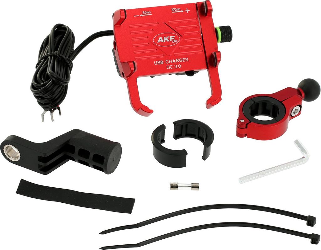 Smartphonehalter mit USB-Ladefunktion, Rot eloxiert
