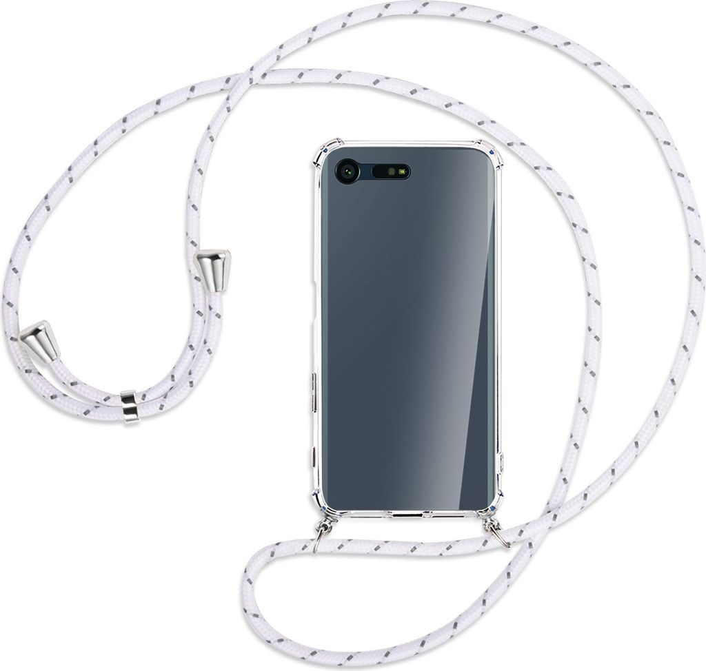Handykette Backcover-Schutzhülle mit Band (Metall silberfarben) für Sony Xperia X Compact - weiß/grau