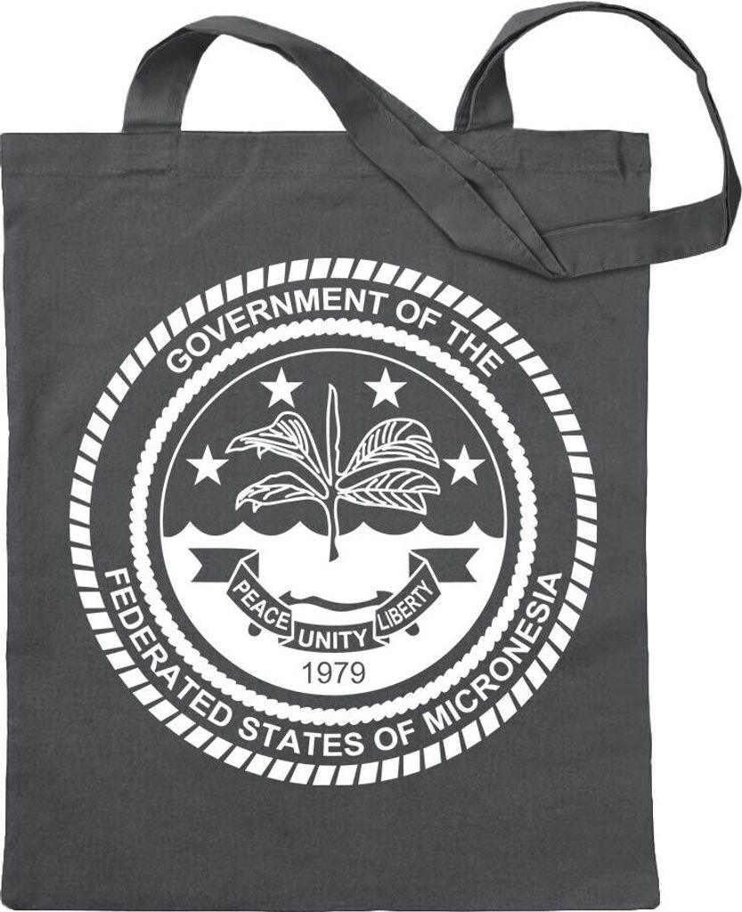 Kiwistar - Baumwolltasche - stahlgrau - Mikronesien Wappen - Tragetasche Stoffbeutel Umhängetasche Langer Henkel
