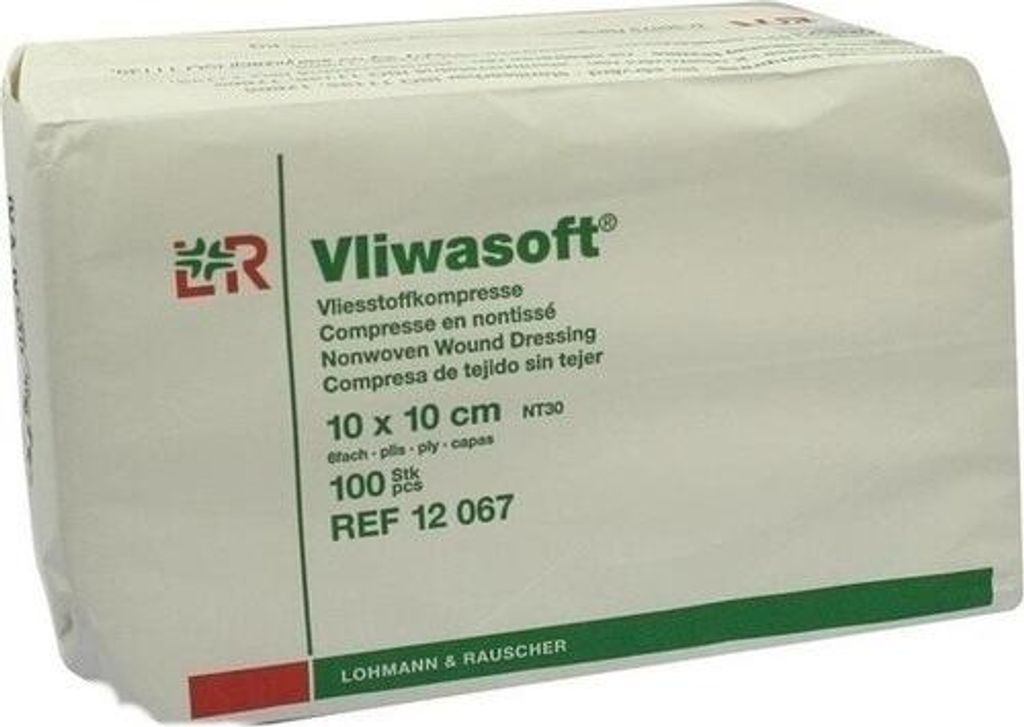 A close-up, slightly angled view of a package of Vliwasoft wound dressing.