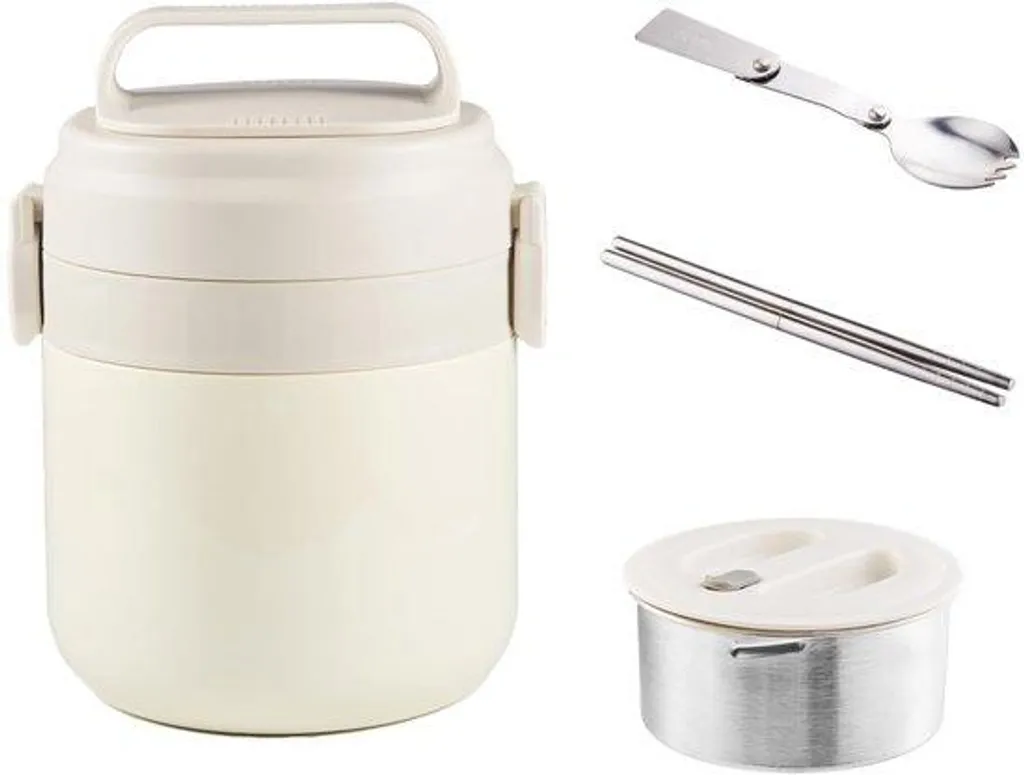 Boîte repas isolée 12h froid et 6h chaud en acier inox blanc 1,2L