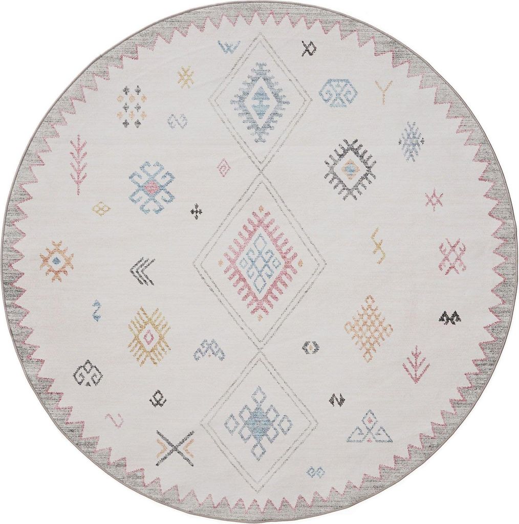 benuta Waschbarer Vintage Teppich George Multicolor ø 160 cm rund Wohnzimmerteppich Schlafzimmer weich orientalisch