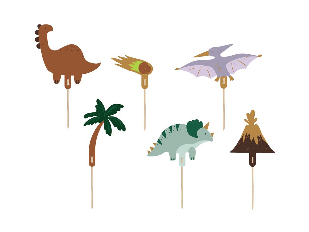 Cake Topper Dinosaurier 8-12cm 6er Set Grün / Braun / Produktbild 
