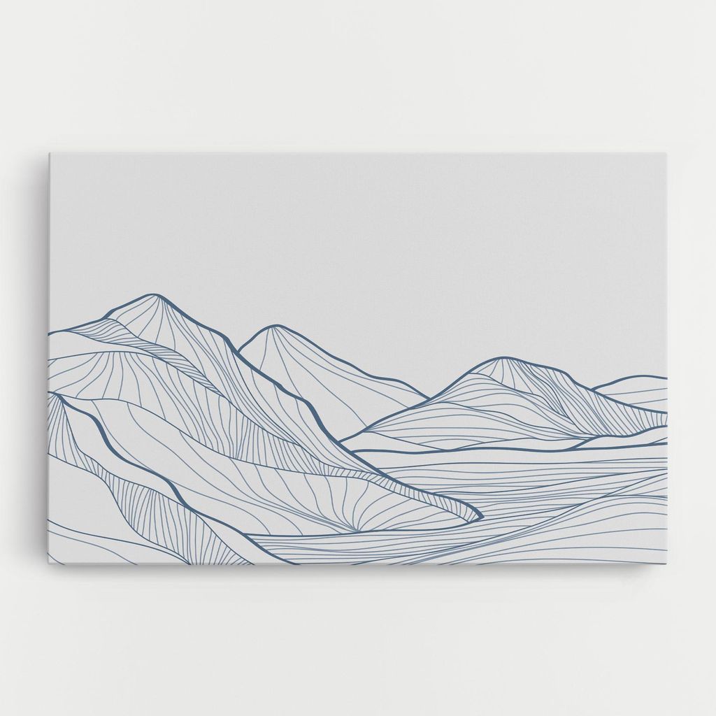 ARTHUB Leinwandbild 80x120 cm, Mountain Blue Line | Wohnzimmerdekoration, Hängende Bilder, Wanddekoration, Heimdekoration, Abstrakte, Minimalist...